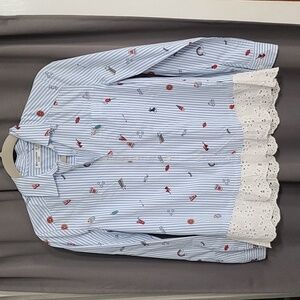 Abercrombie Kids Girls Button Up Shirt Longsleeve Blue Striped Cute Pics  13/14